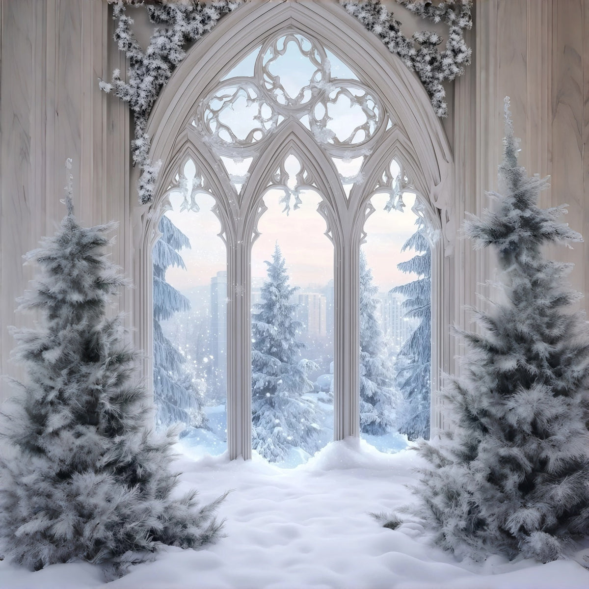 Christmas Snow Backdrop Frosted Gothic Window Christmas Photo Backdrop UK RR68-71