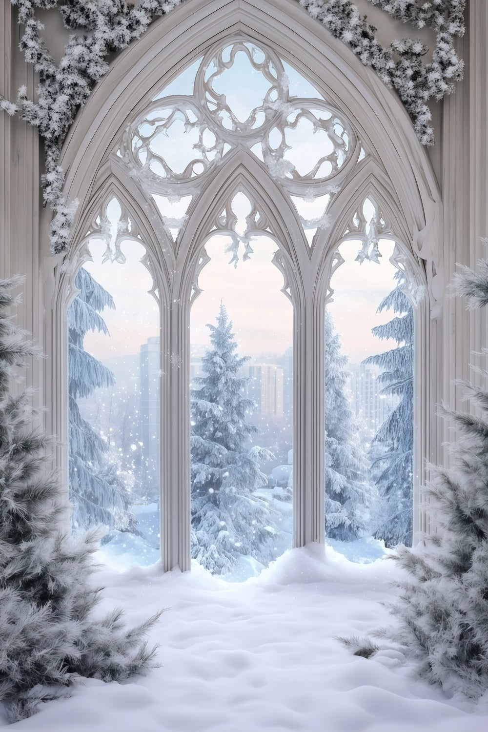Christmas Snow Backdrop Frosted Gothic Window Christmas Photo Backdrop UK RR68-71