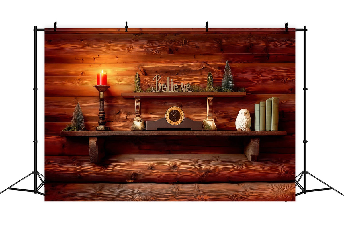 Religious Christmas Backdrop Wooden Believe Shelf Christmas Studio Backdrop UK RR68-79