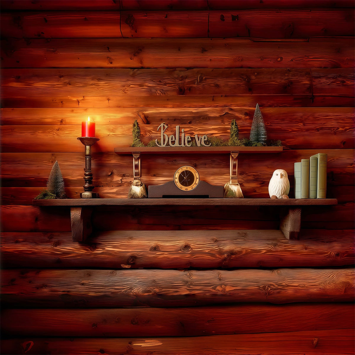 Religious Christmas Backdrop Wooden Believe Shelf Christmas Studio Backdrop UK RR68-79