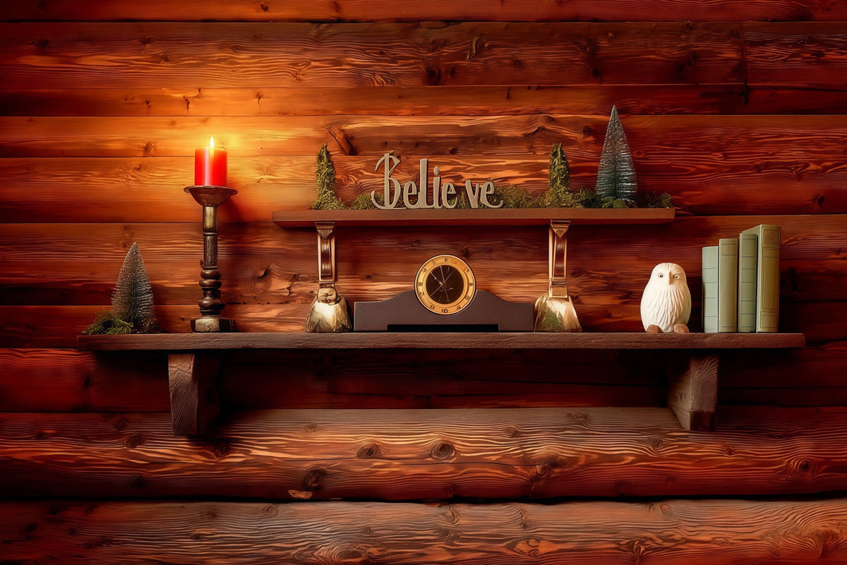 Religious Christmas Backdrop Wooden Believe Shelf Christmas Studio Backdrop UK RR68-79