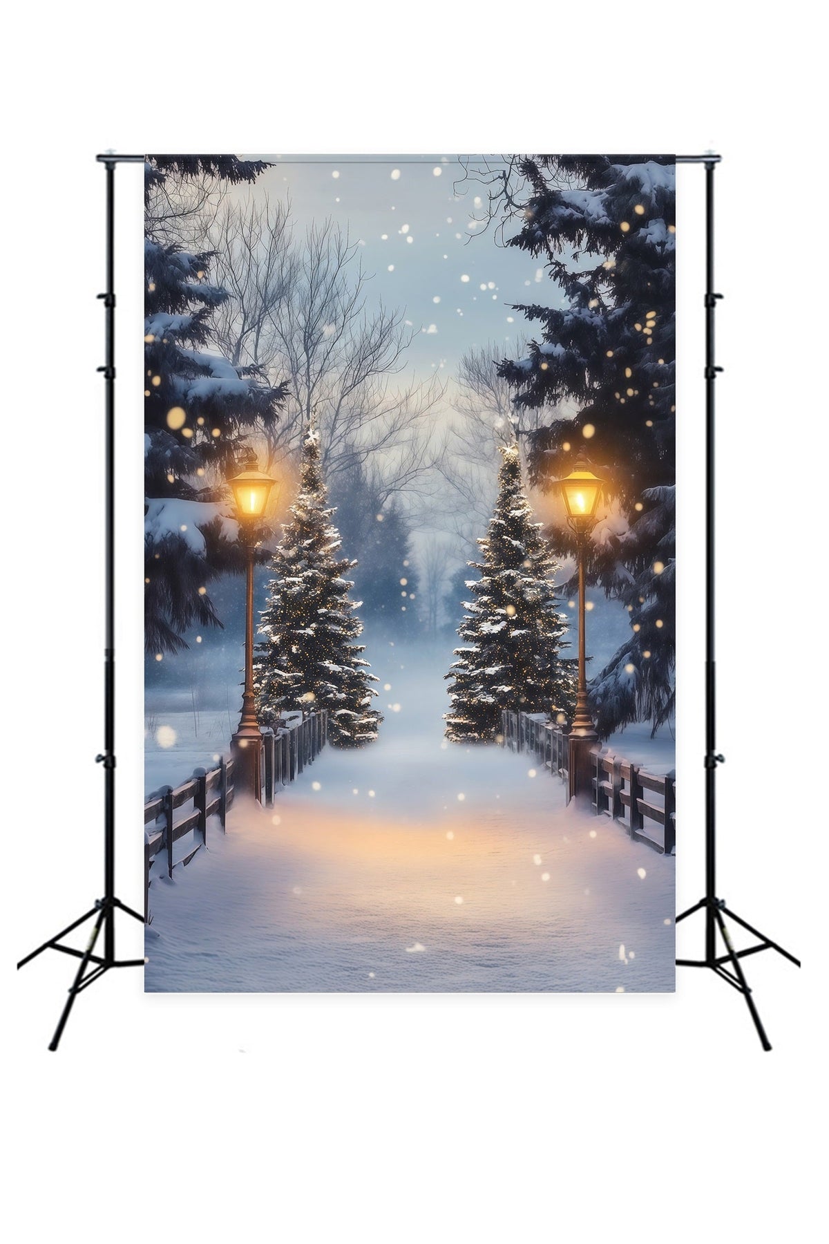 Christmas Forest Backdrop Snowy Pine Lantern Bridge Studio Christmas Backdrop UK RR68-86