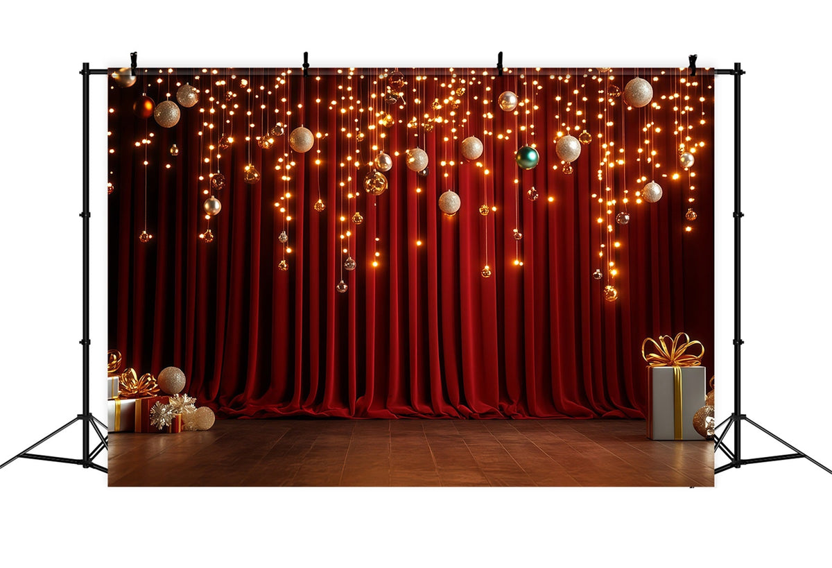 Christmas Stage Backdrops Golden Bauble Curtain Glow Christmas Indoor Backdrop UK RR68-90