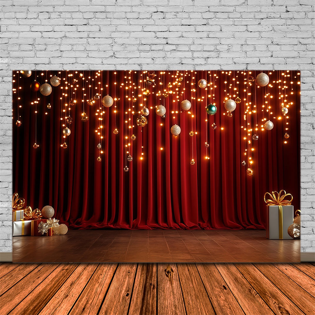 Christmas Stage Backdrops Golden Bauble Curtain Glow Christmas Indoor Backdrop UK RR68-90