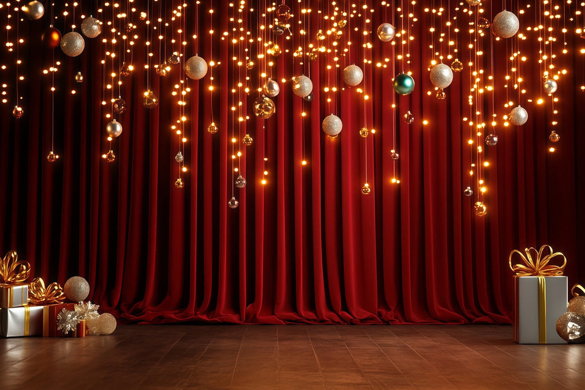 Christmas Stage Backdrops Golden Bauble Curtain Glow Christmas Indoor Backdrop UK RR68-90