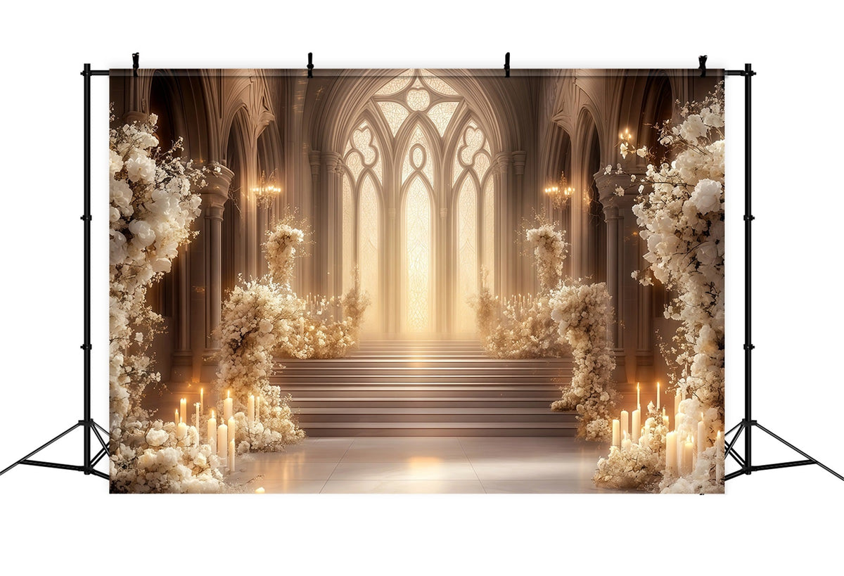 Church Christmas Backdrop Ivory Floral Cathedral Aisle Professional Christmas Backdrop UK RR68-92