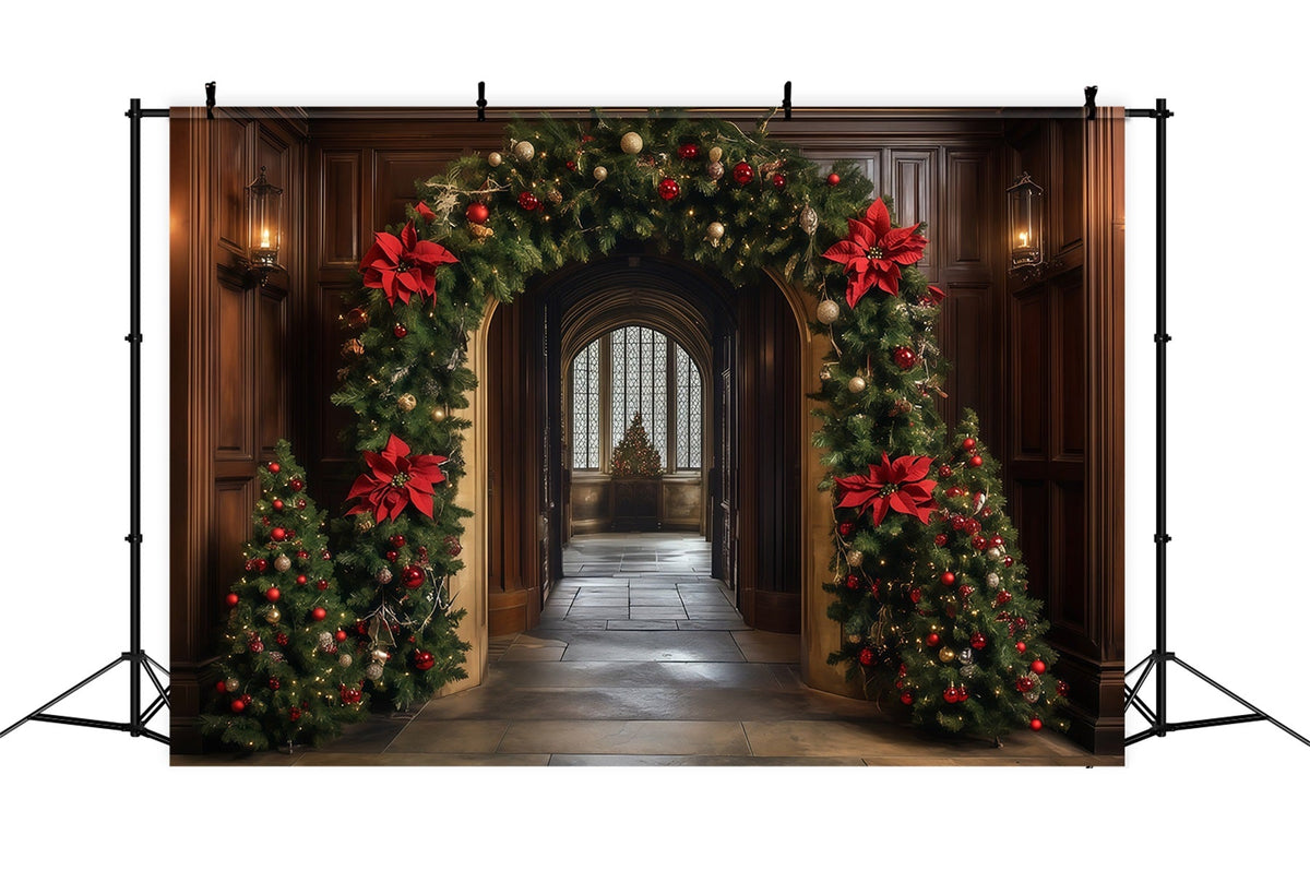 Christmas Arch Backdrop Poinsettia Garland Hallway Arch Wall Backdrop Christmas UK RR68-93