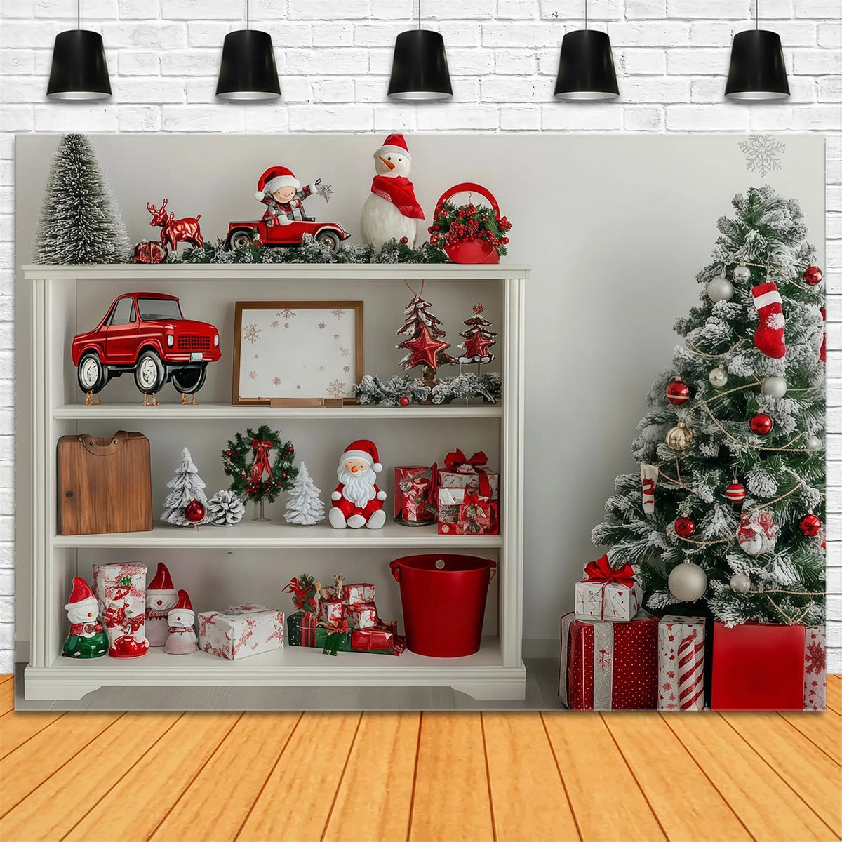 Christmas Ornament Backdrop Festive Shelf Tree Display Christmas Muslin Backdrops UK RR68-97