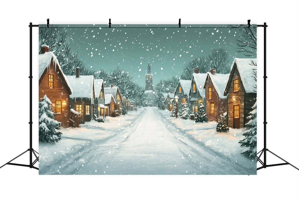 Christmas Street Backdrop Snowy Village Church Lane Photo Backdrop Christmas UK RR69-100