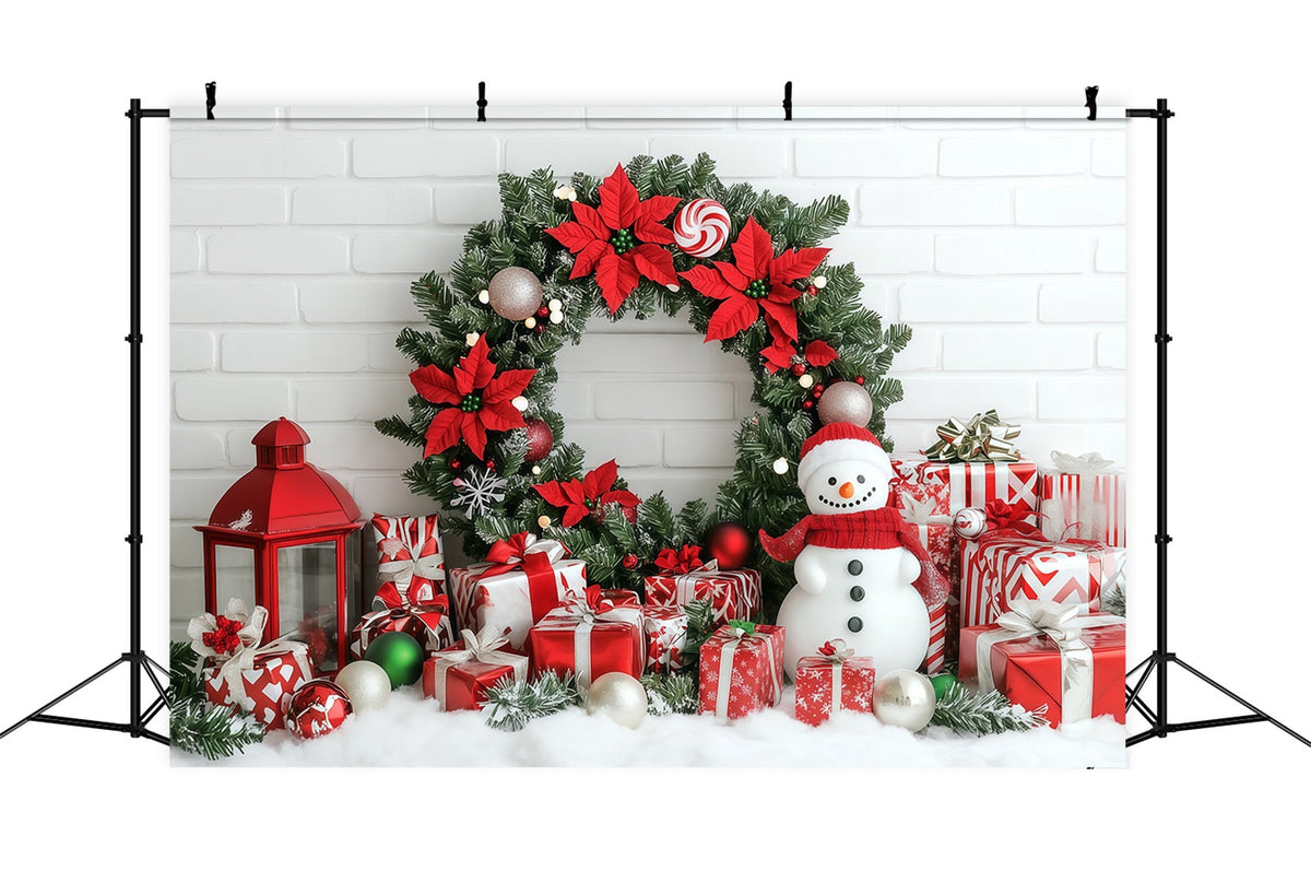 Christmas Wall Backdrop Poinsettia Wreath Snowman Gifts Large Christmas Backdrops UK RR69-101