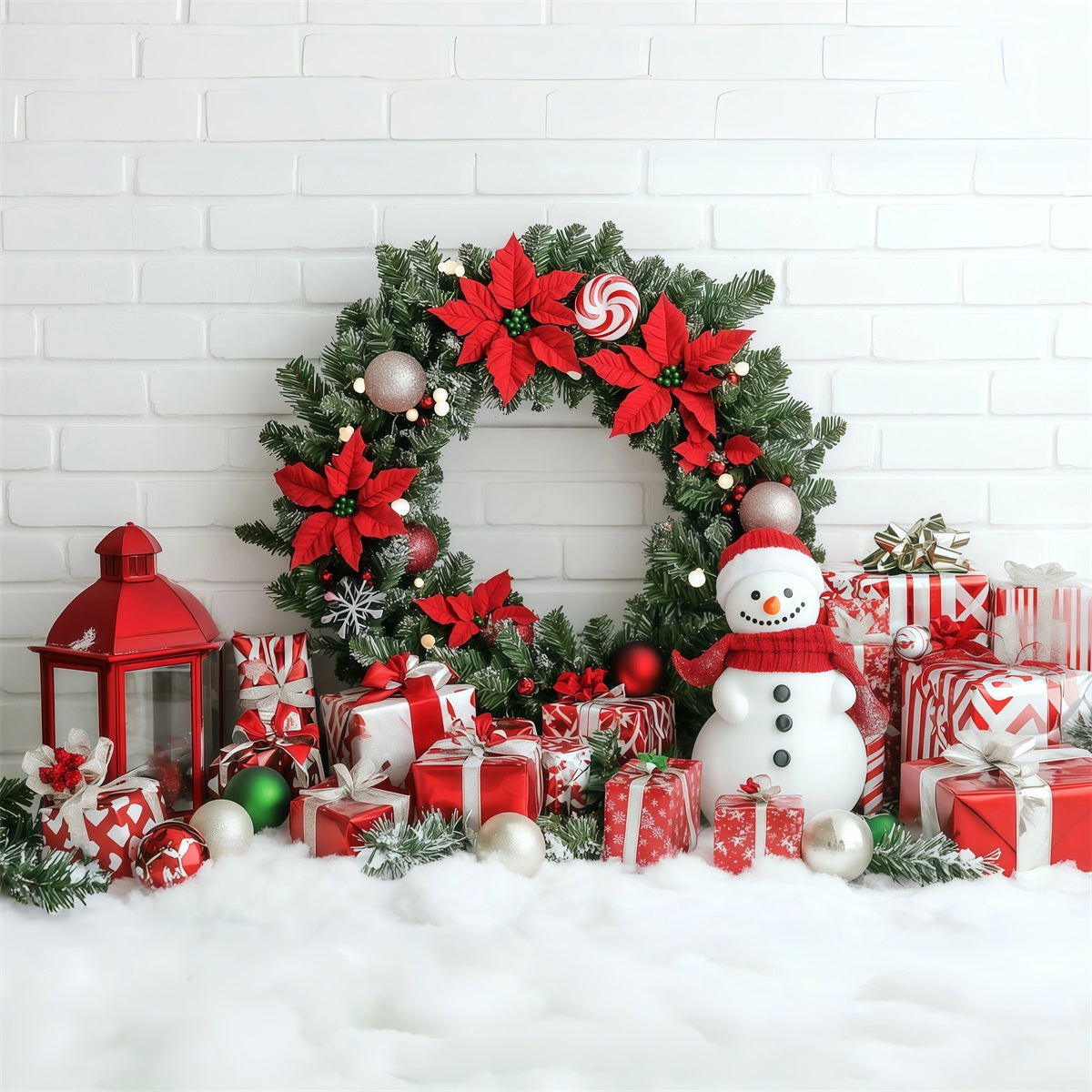 Christmas Wall Backdrop Poinsettia Wreath Snowman Gifts Large Christmas Backdrops UK RR69-101