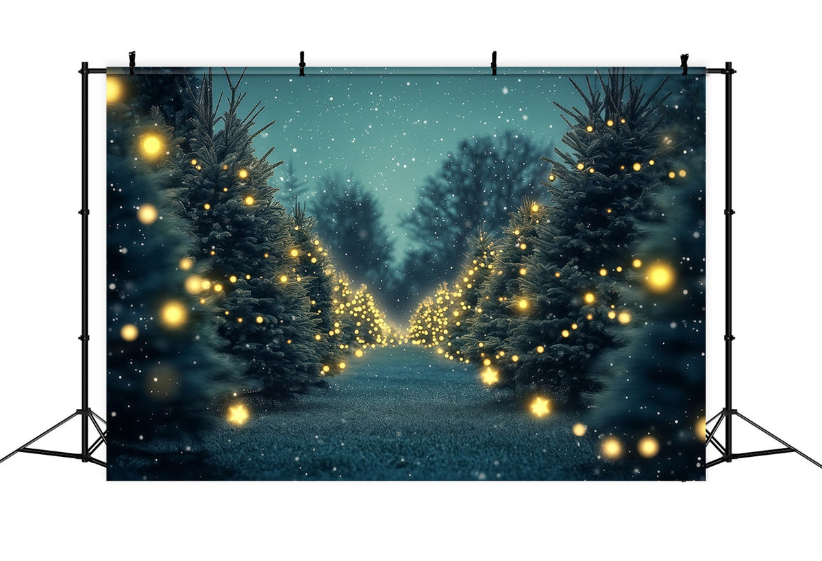 Christmas Tree Backdrop Twinkling Pine Light Path Christmas Wall Backdrop UK RR69-102