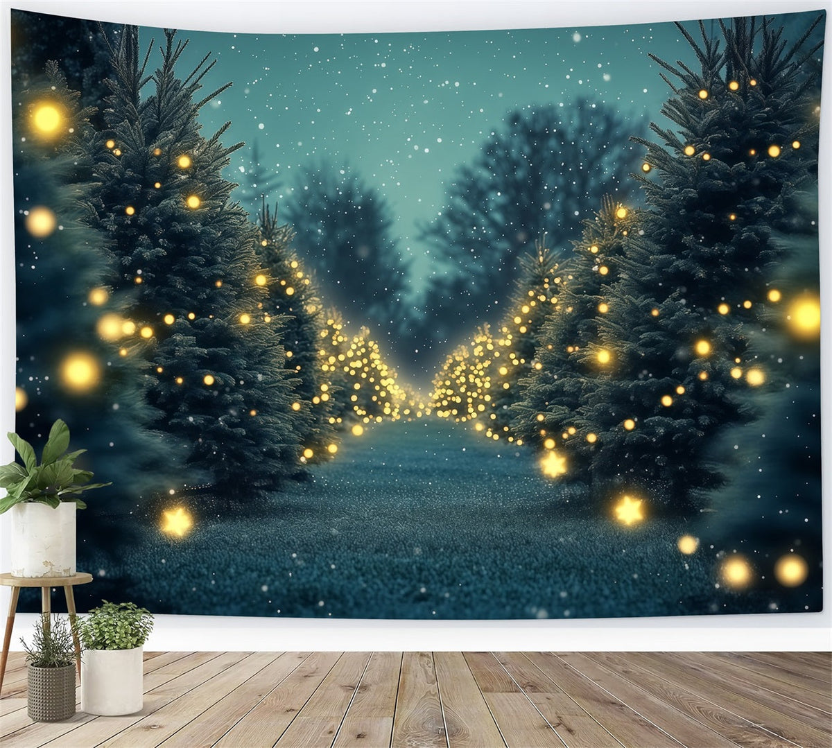 Christmas Tree Backdrop Twinkling Pine Light Path Christmas Wall Backdrop UK RR69-102