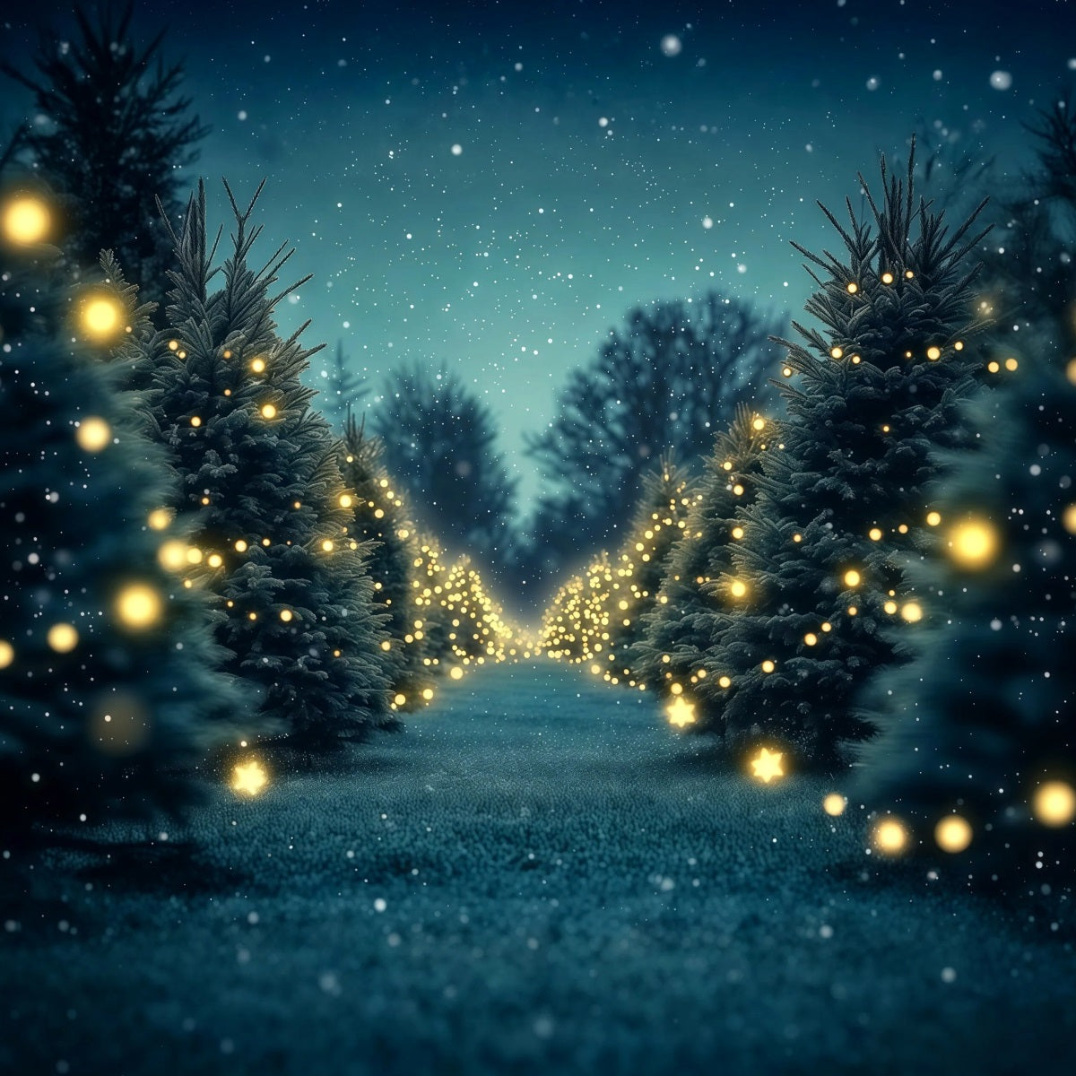Christmas Tree Backdrop Twinkling Pine Light Path Christmas Wall Backdrop UK RR69-102