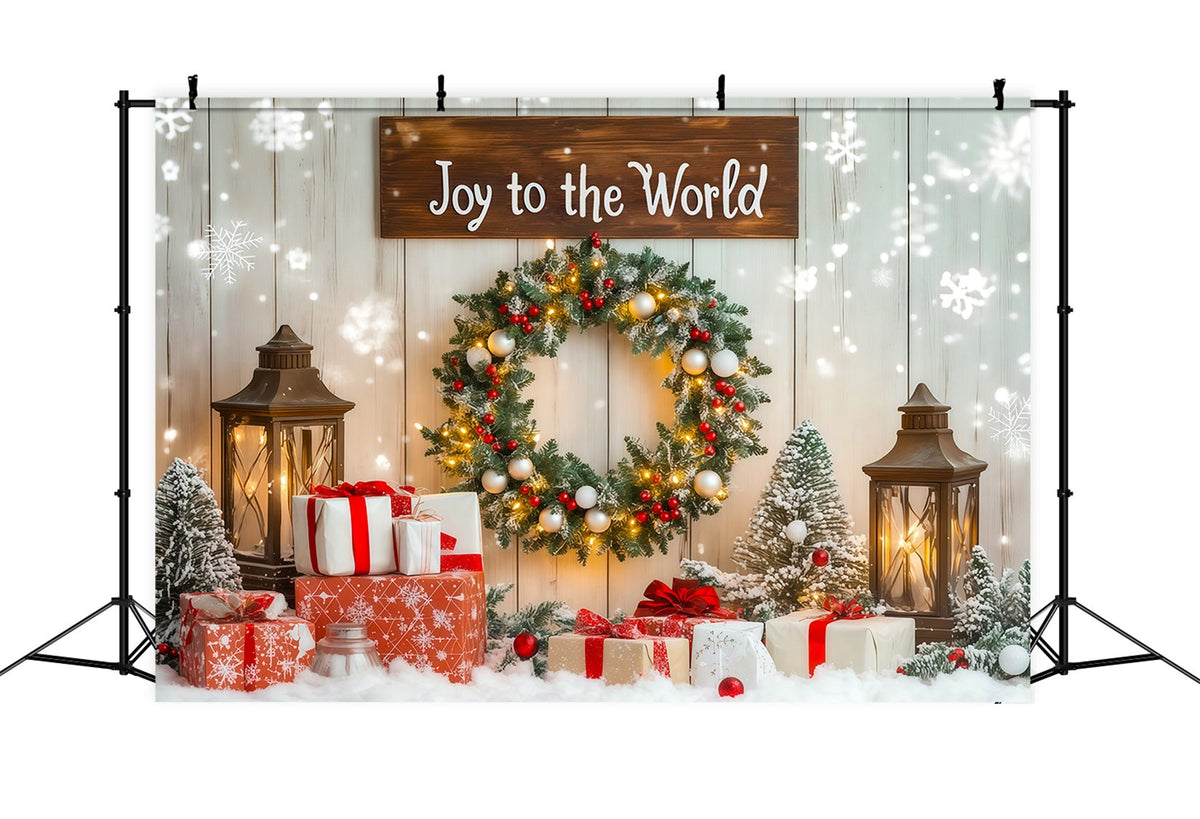 Christmas Wreath Backdrop Joy to the World Photography Christmas Backdrops UK RR69-103