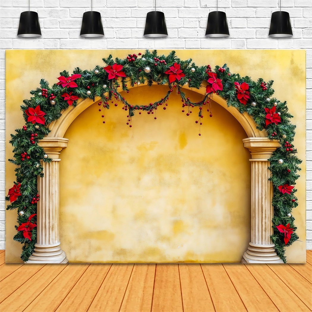 Christmas Arch Backdrop Poinsettia Garland Column Photography Christmas Backdrop UK RR69-106
