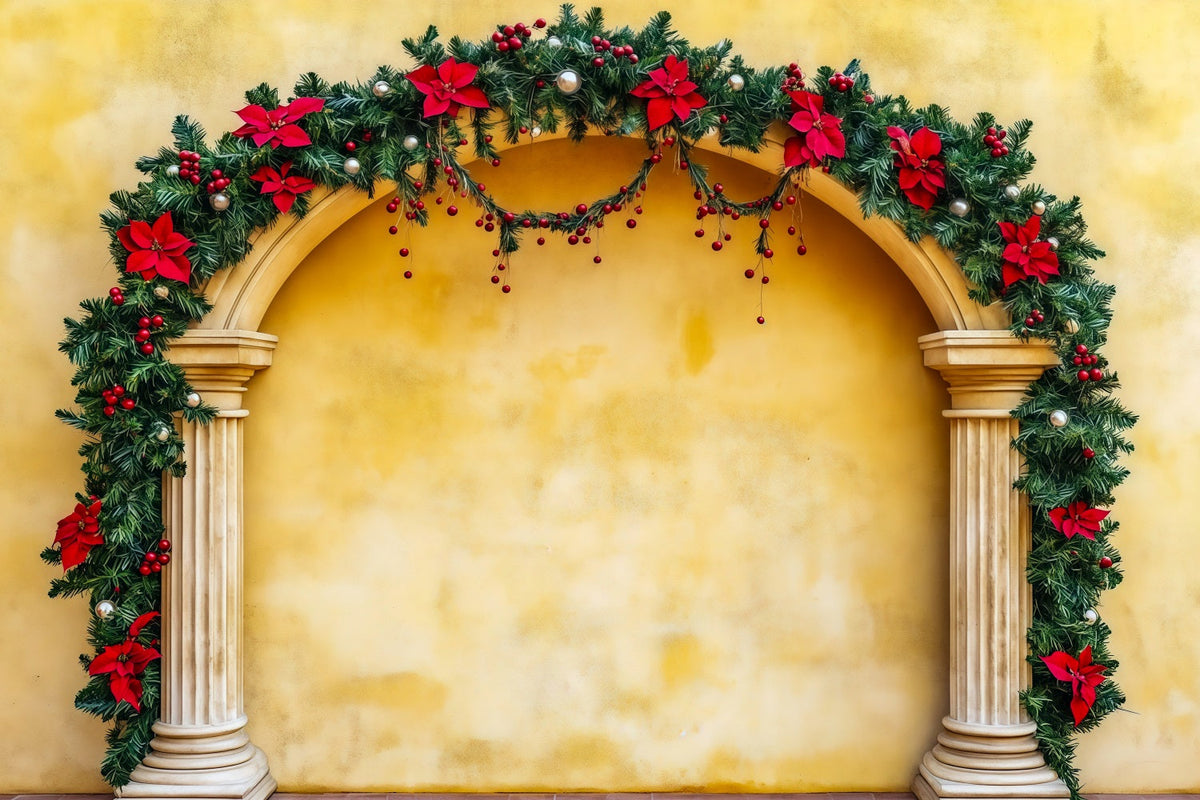Christmas Arch Backdrop Poinsettia Garland Column Photography Christmas Backdrop UK RR69-106