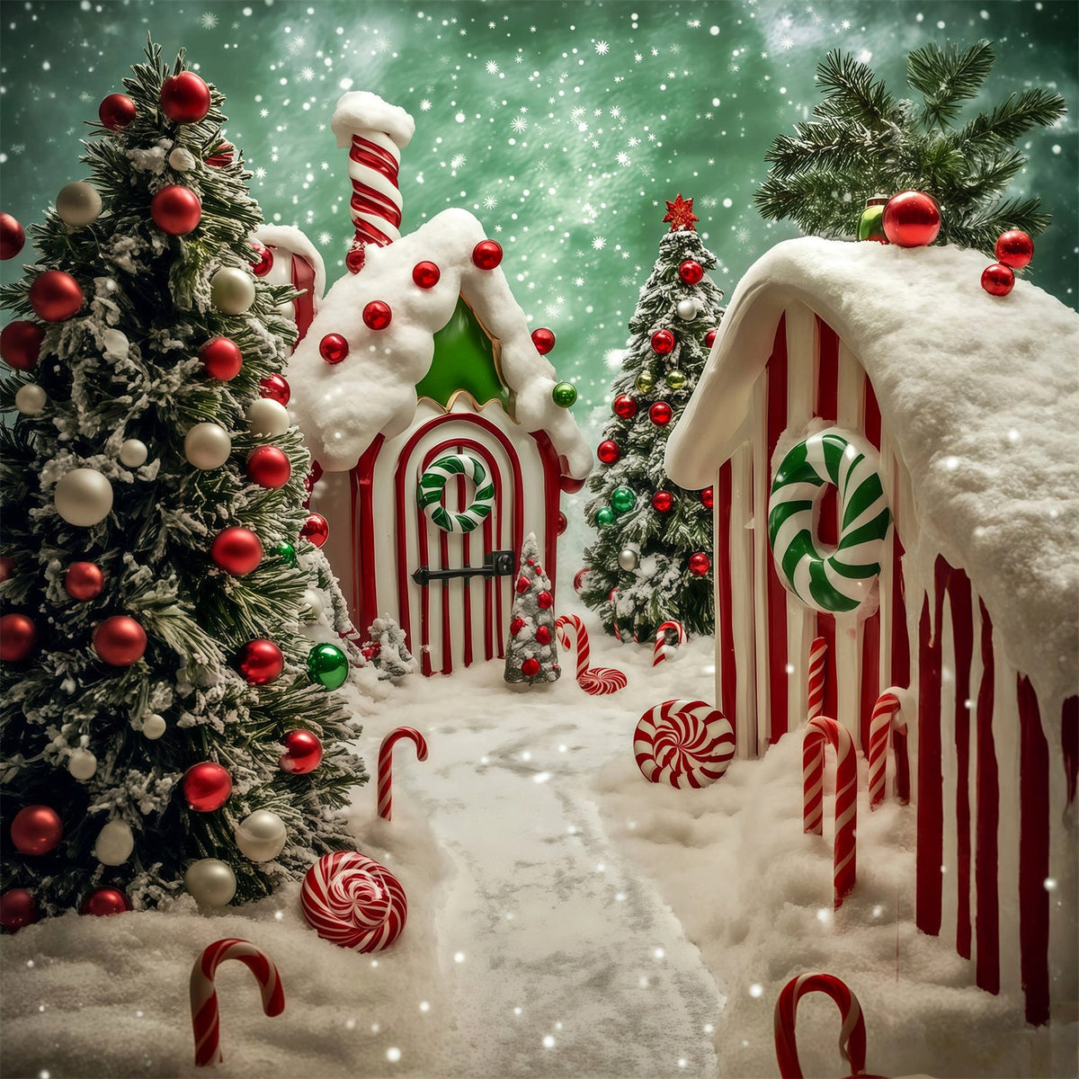 Candyland Christmas Backdrop Snowy Gingerbread Village Photography Backdrop Christmas UK RR69-17