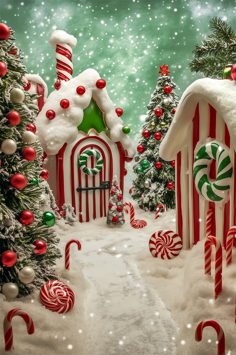Candyland Christmas Backdrop Snowy Gingerbread Village Photography Backdrop Christmas UK RR69-17