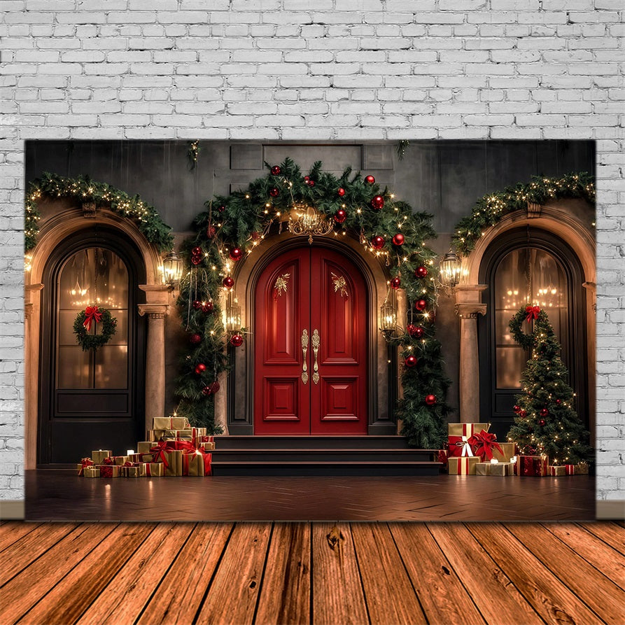Christmas Arch Backdrop Luxury Garland Door Entrance Studio Backdrops Christmas UK RR69-19