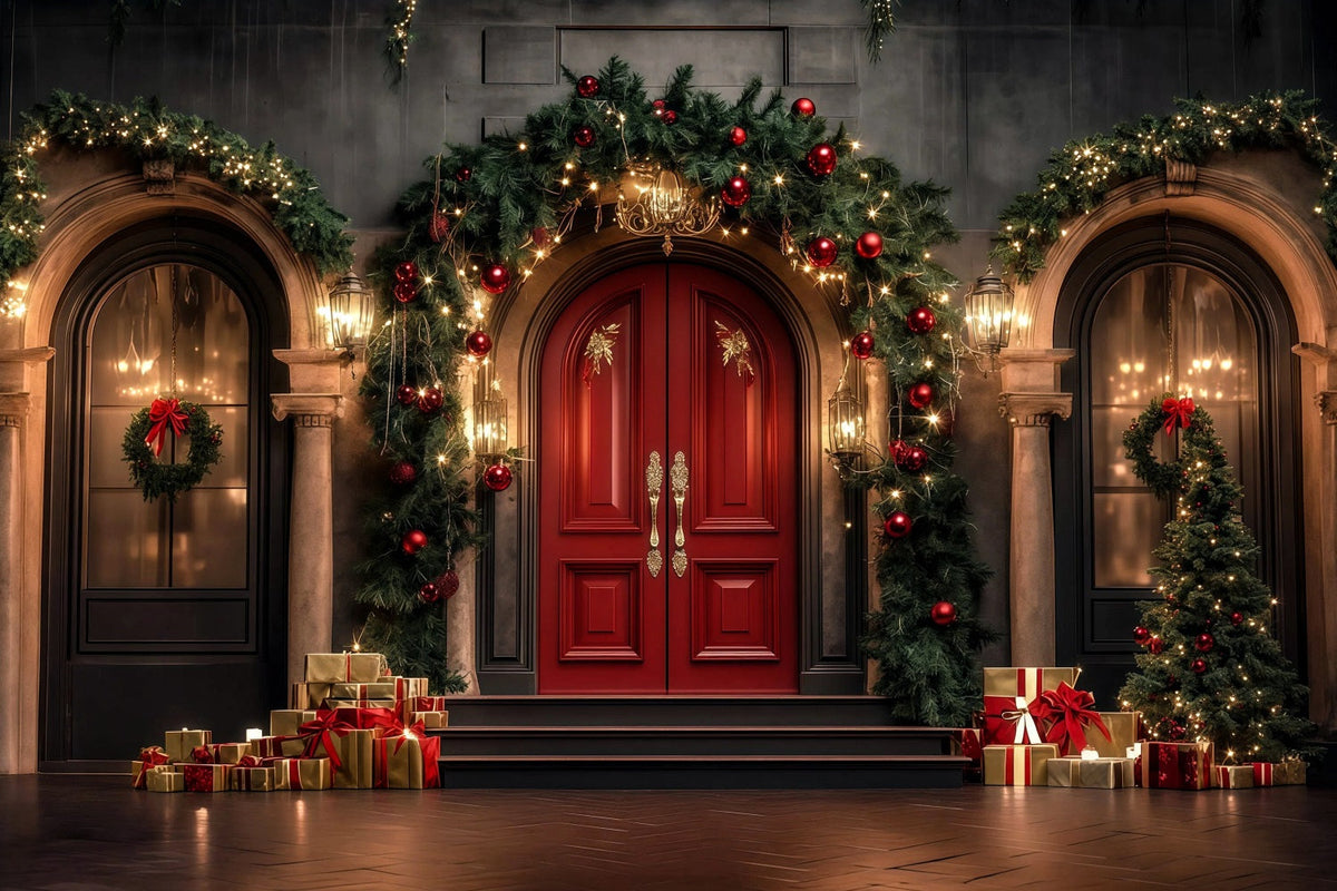 Christmas Arch Backdrop Luxury Garland Door Entrance Studio Backdrops Christmas UK RR69-19