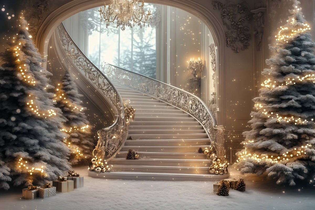Large Christmas Backdrop Grand Staircase Sparkle Glow Backdrop Christmas UK RR69-2