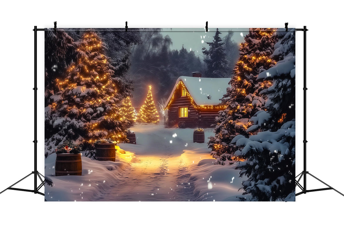 Winter Christmas Backdrop Cozy Cabin Pine Glow Christmas Muslin Backdrop UK RR69-26