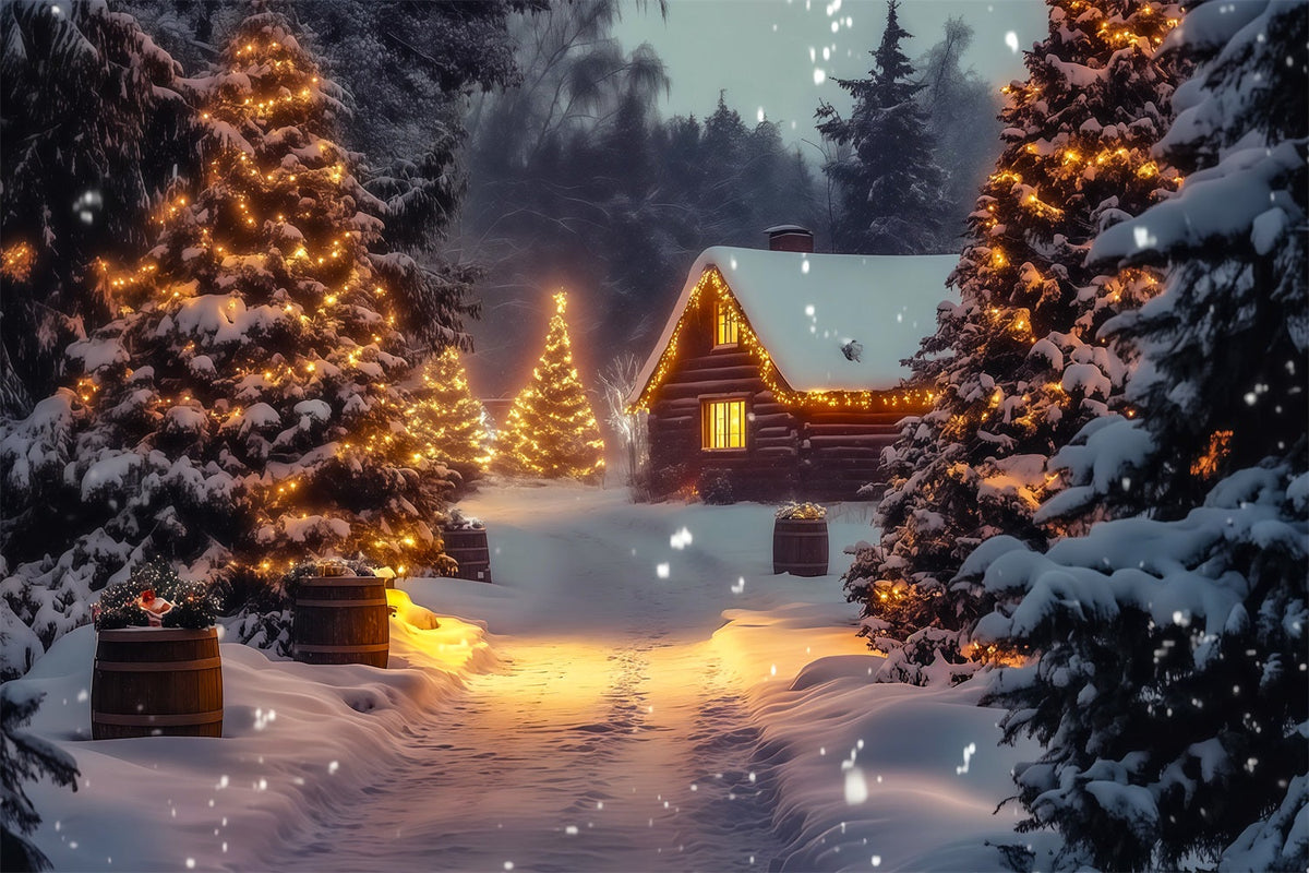 Winter Christmas Backdrop Cozy Cabin Pine Glow Christmas Muslin Backdrop UK RR69-26