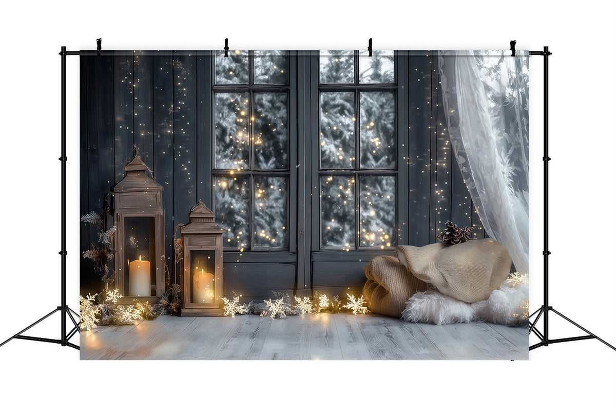 Christmas Lights Backdrop Frosted Window Lantern View Christmas Indoor Backdrop UK RR69-27