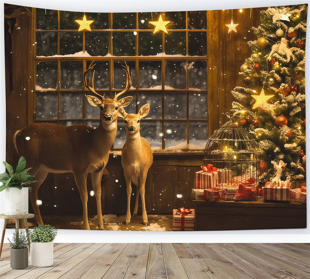 Christmas Window Backdrop Deer Stars Gift Corner Christmas Photography Backdrop UK RR69-3