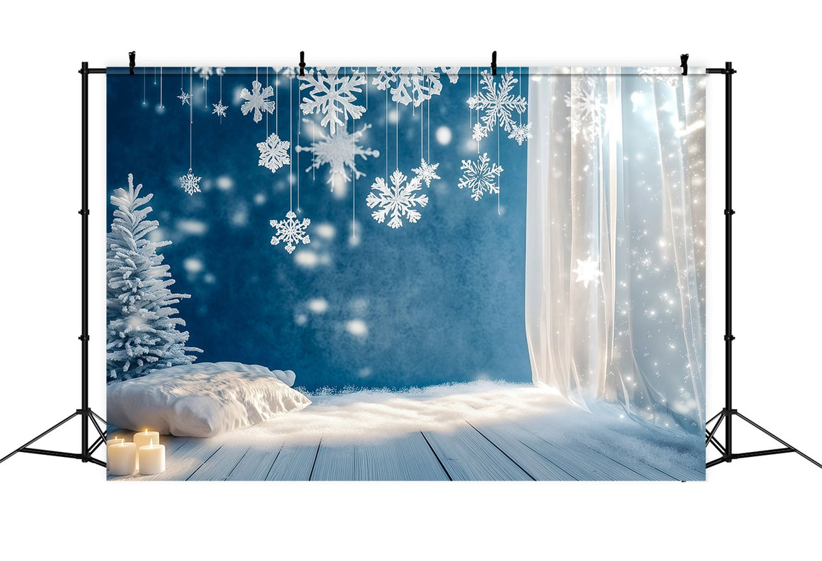 Simple Christmas Backdrop Frosted Snowflake Curtain Glow Wall Backdrop Christmas UK RR69-30