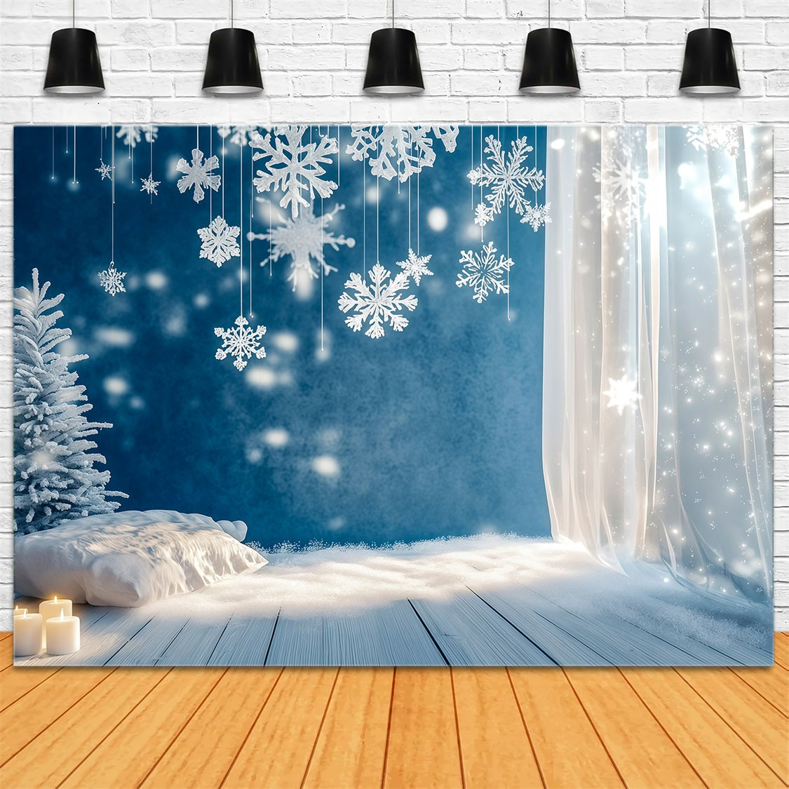 Simple Christmas Backdrop Frosted Snowflake Curtain Glow Wall Backdrop Christmas UK RR69-30