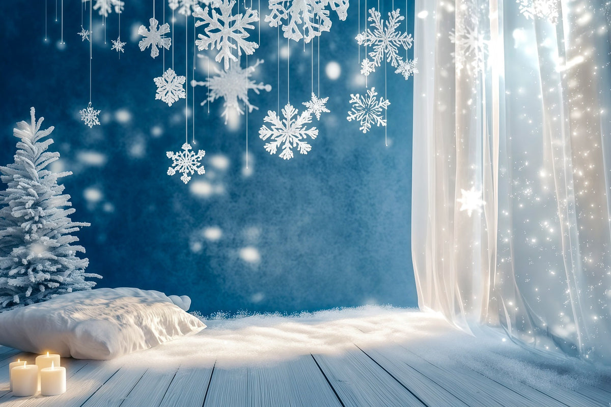 Simple Christmas Backdrop Frosted Snowflake Curtain Glow Wall Backdrop Christmas UK RR69-30