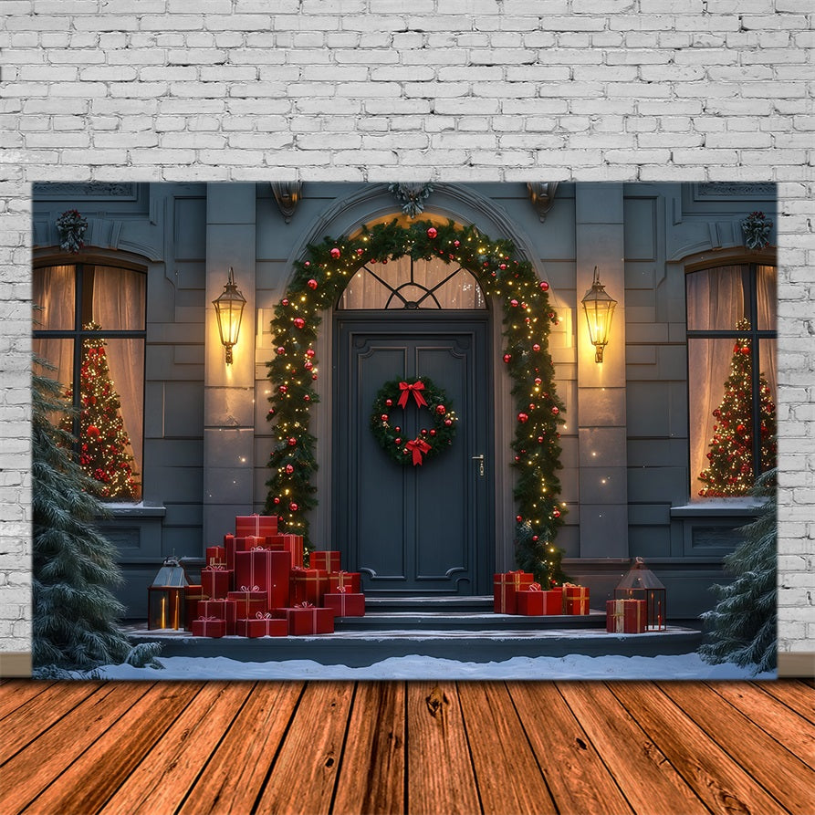Christmas Night Backdrop Elegant Garland Door Entrance Muslin Christmas Backdrop UK RR69-31