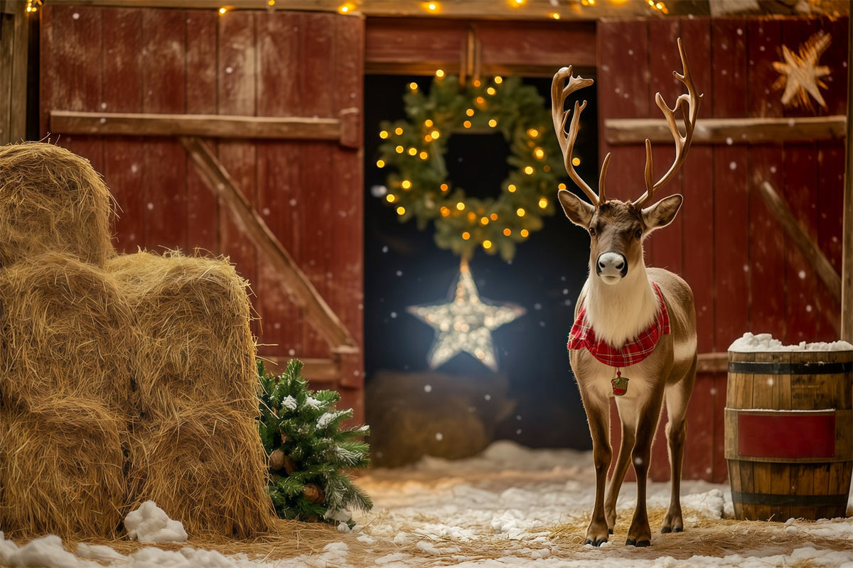 Christmas Barn Door Backdrop Rustic Reindeer Barn Entrance Backdrop Christmas UK RR69-39