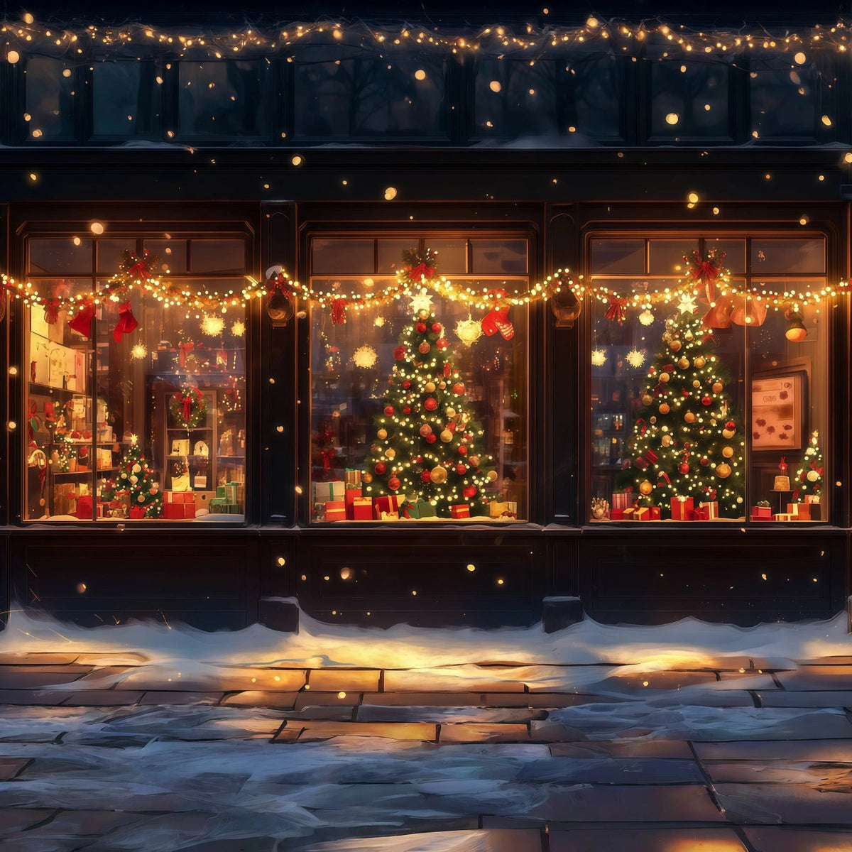 Christmas Store Backdrop Winter Shopfront Window Glow Christmas Wall Backdrop UK RR69-45