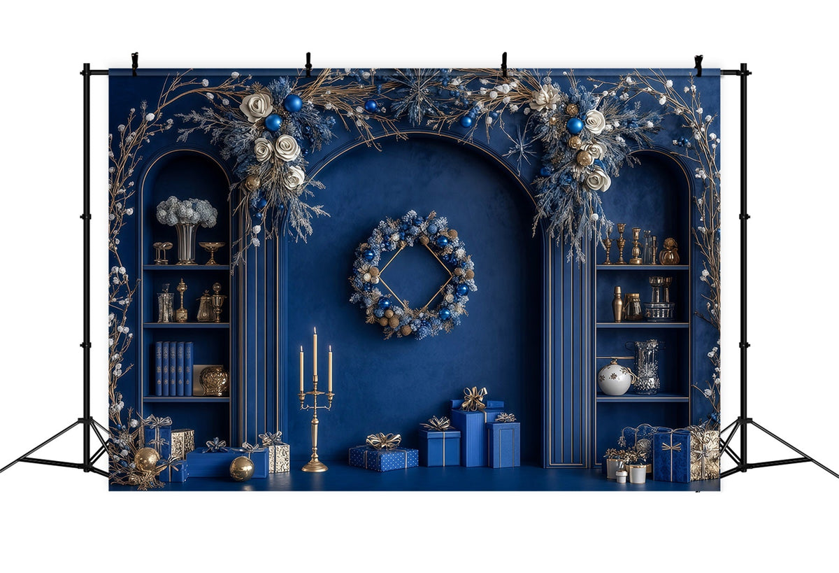 Blue Christmas Backdrop Blue Frosted Arch Decor Photography Christmas Backdrops UK RR69-46