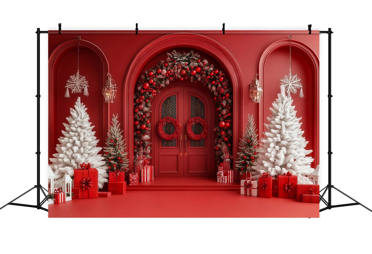 Christmas Arch Backdrop Red Door Berry Archway Photo Backdrops Christmas UK RR69-51