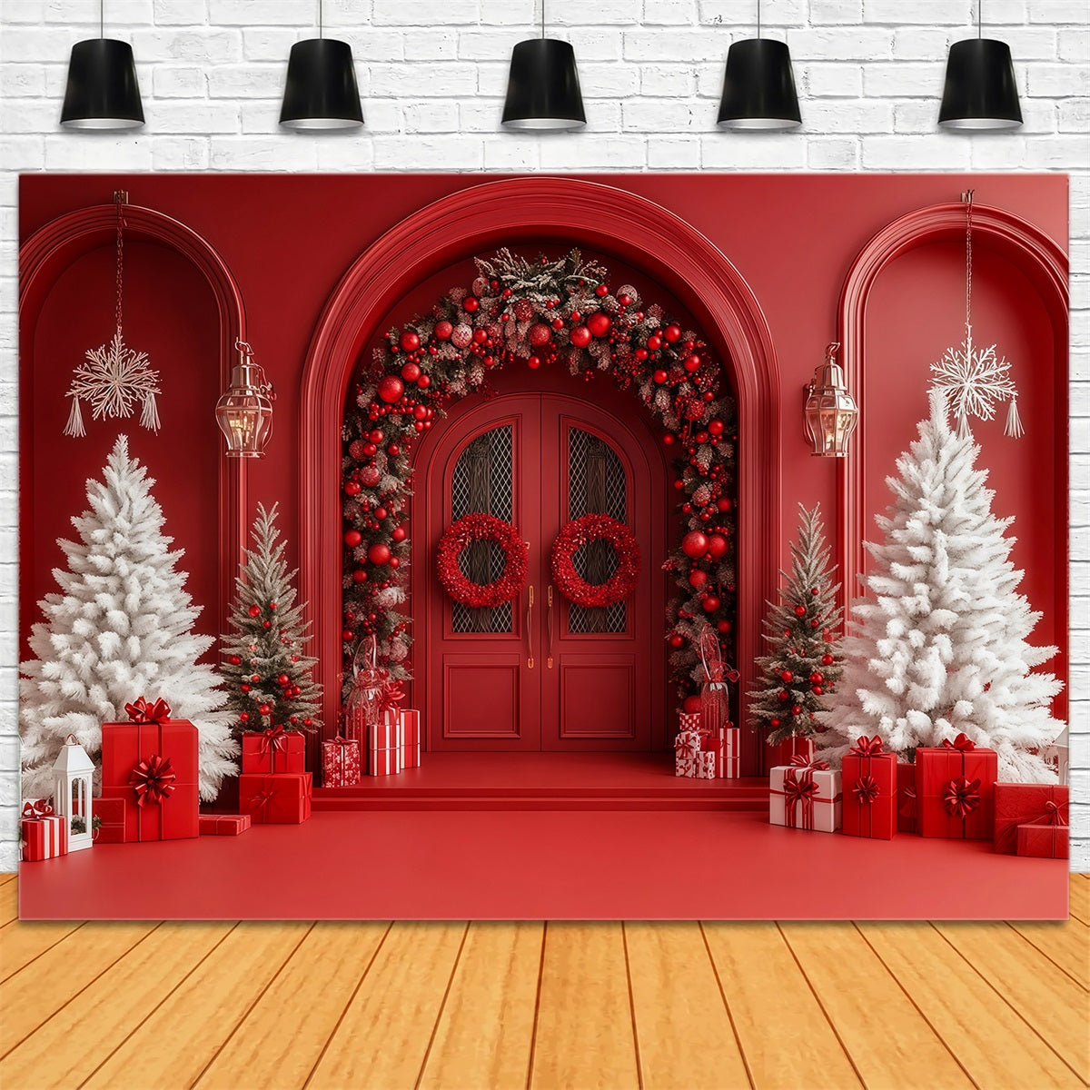 Christmas Arch Backdrop Red Door Berry Archway Photo Backdrops Christmas UK RR69-51