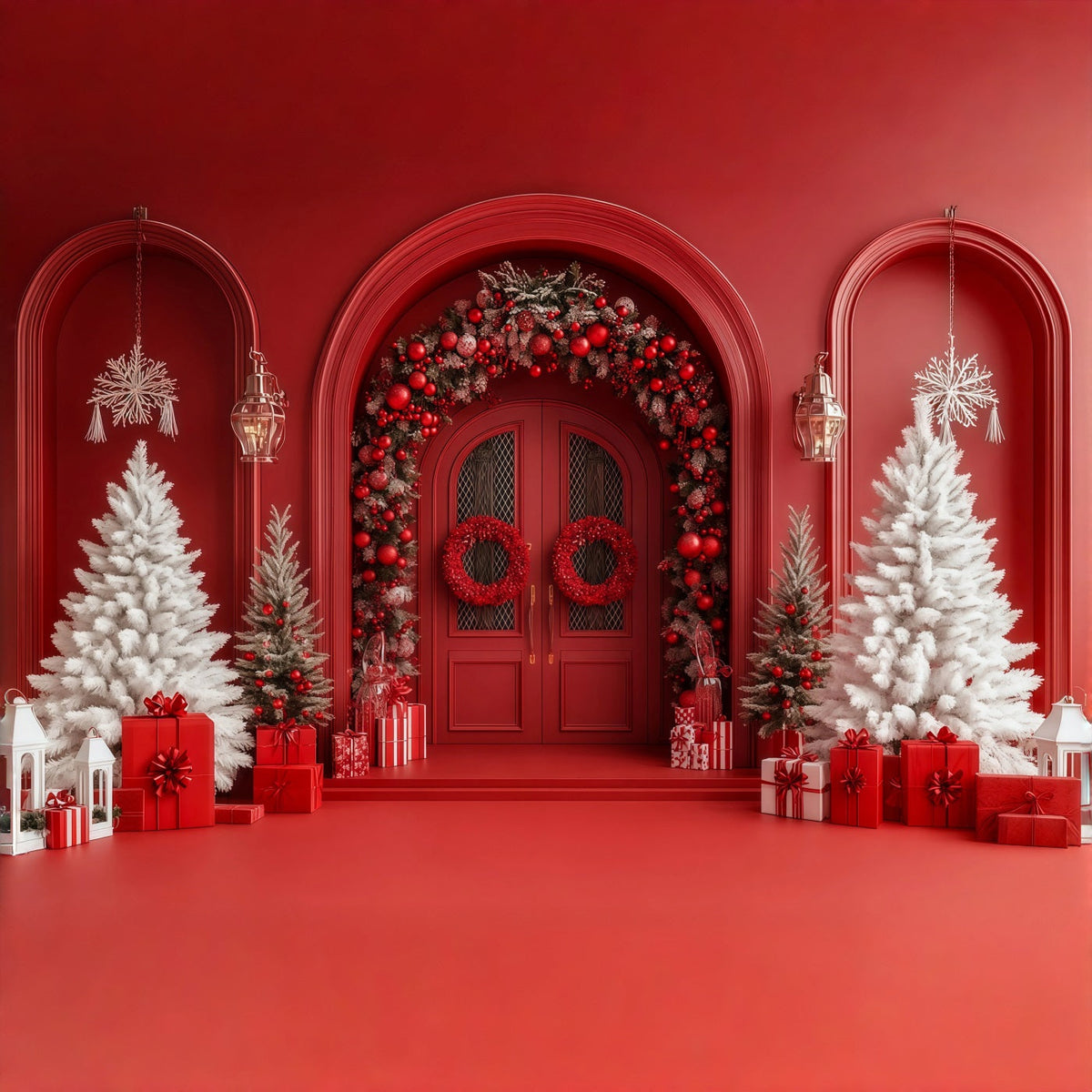 Christmas Arch Backdrop Red Door Berry Archway Photo Backdrops Christmas UK RR69-51