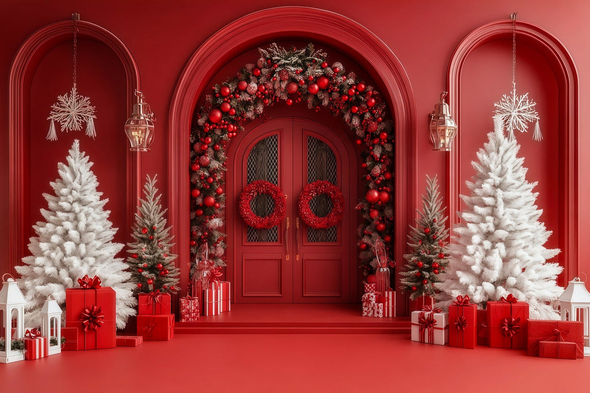 Christmas Arch Backdrop Red Door Berry Archway Photo Backdrops Christmas UK RR69-51