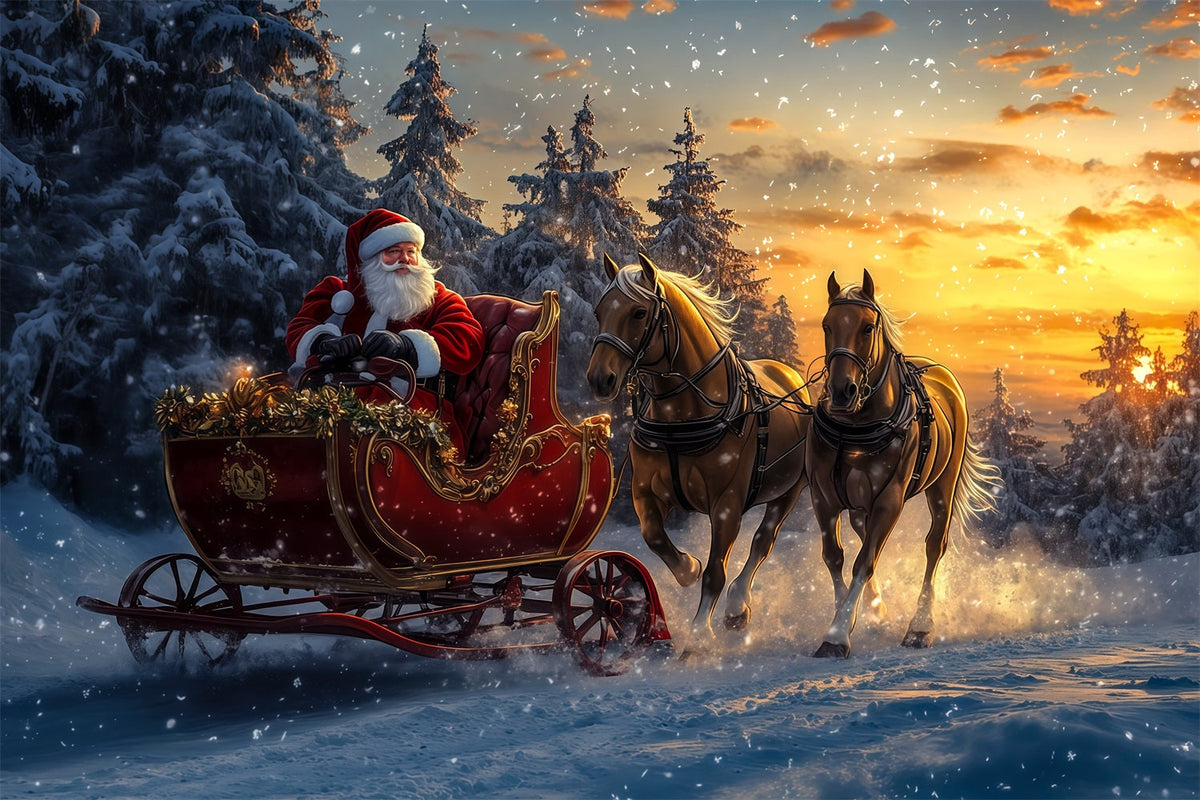 Christmas Santa Backdrop Santa Sleigh Snow Forest Photography Backdrop Christmas UK RR69-54