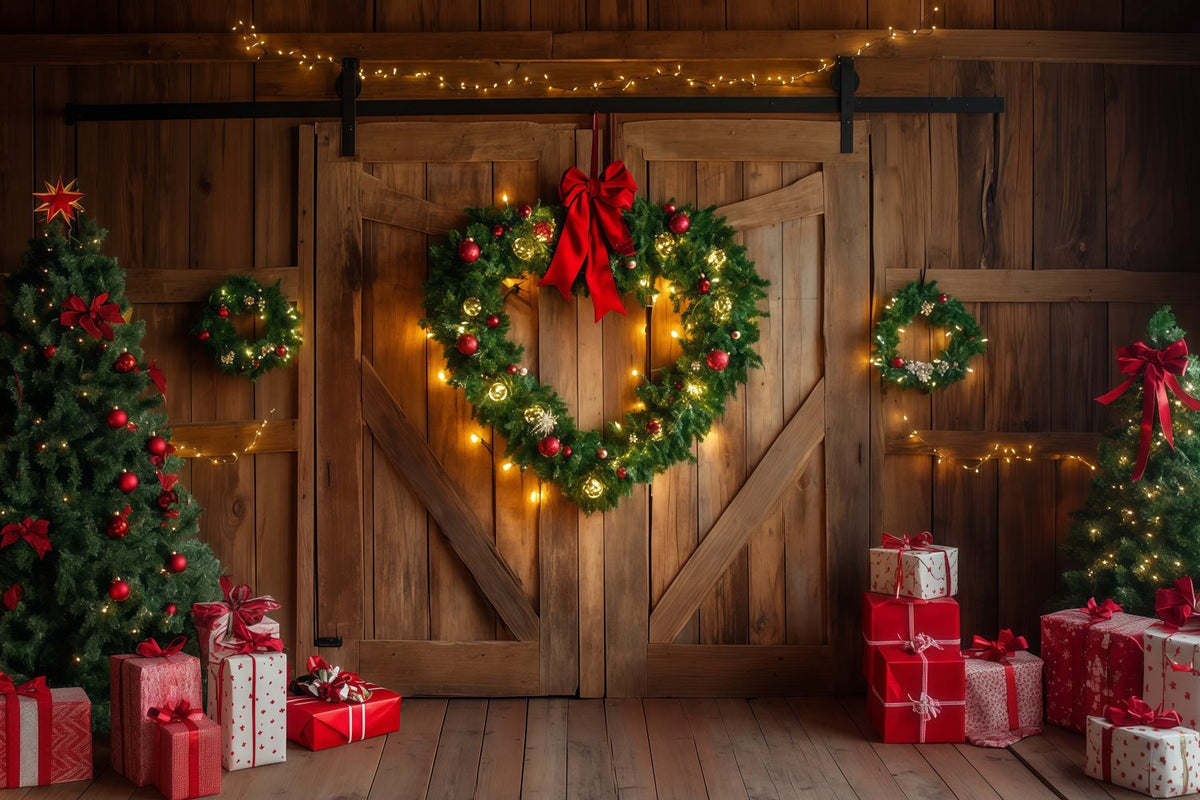 Barn Door Christmas Backdrop Rustic Barn Wreath Door Indoor Christmas Backdrop UK RR69-55