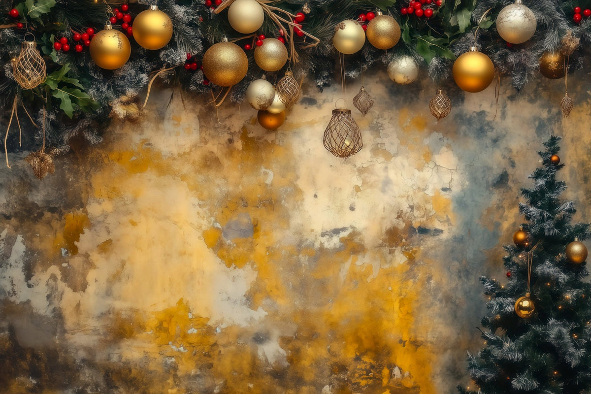 Christmas Ball Backdrop Golden Ornament Garland Wall Studio Backdrops Christmas UK RR69-56