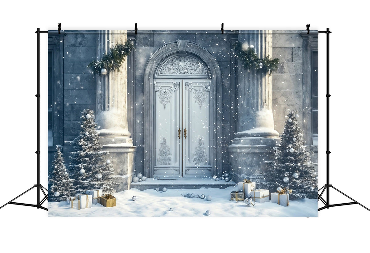 Christmas House Backdrop Snowy Palace Entrance Photo Christmas Backdrop UK RR69-57