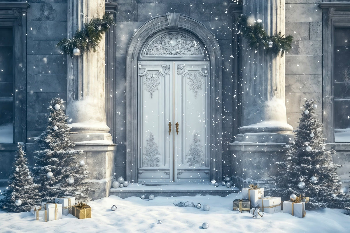 Christmas House Backdrop Snowy Palace Entrance Photo Christmas Backdrop UK RR69-57