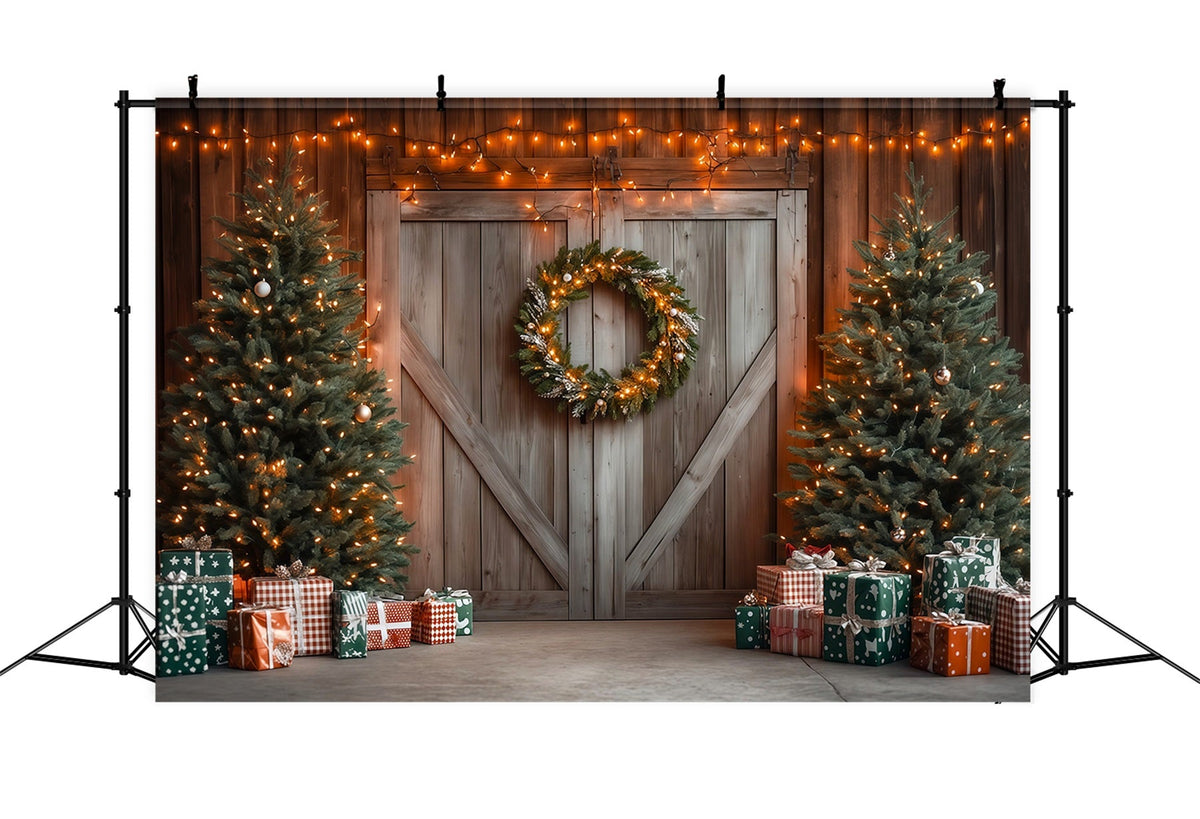 Christmas Barn Door Backdrop Rustic Barn Door Decor Christmas Studio Backdrops UK RR69-59