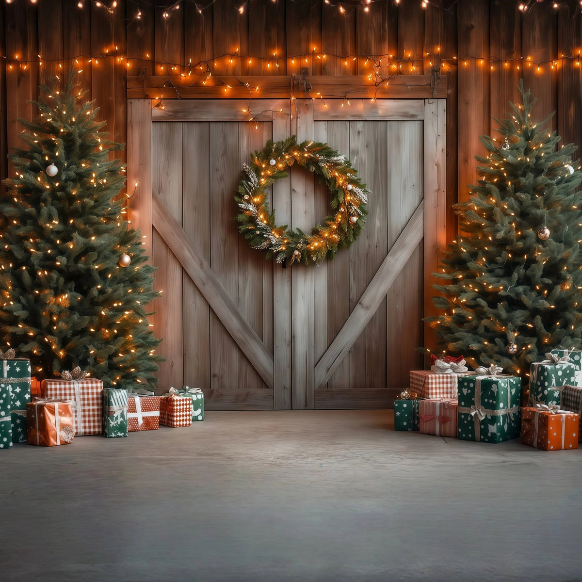 Christmas Barn Door Backdrop Rustic Barn Door Decor Christmas Studio Backdrops UK RR69-59