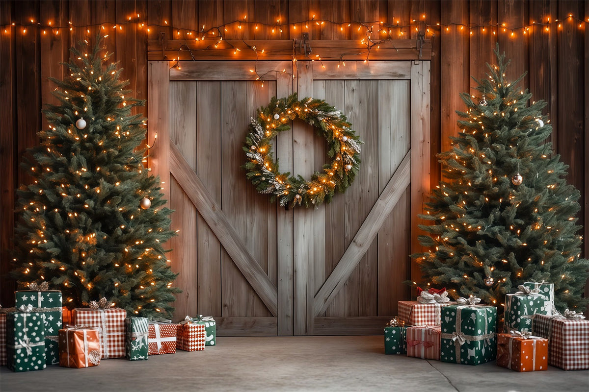 Christmas Barn Door Backdrop Rustic Barn Door Decor Christmas Studio Backdrops UK RR69-59