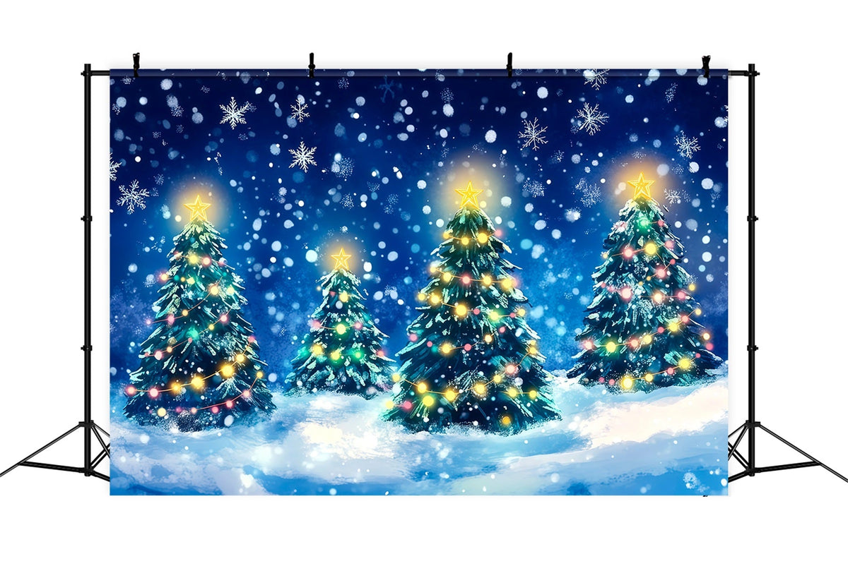 Christmas Tree Backdrop Glowing Pine Forest Christmas Photography Backdrops UK RR69-62